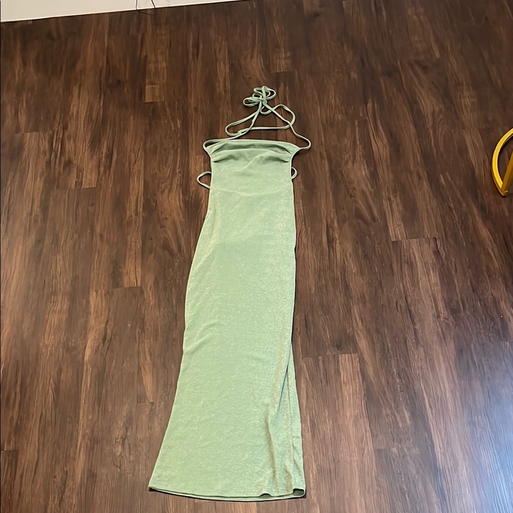 Halter neck maxi dress backless sage green XS